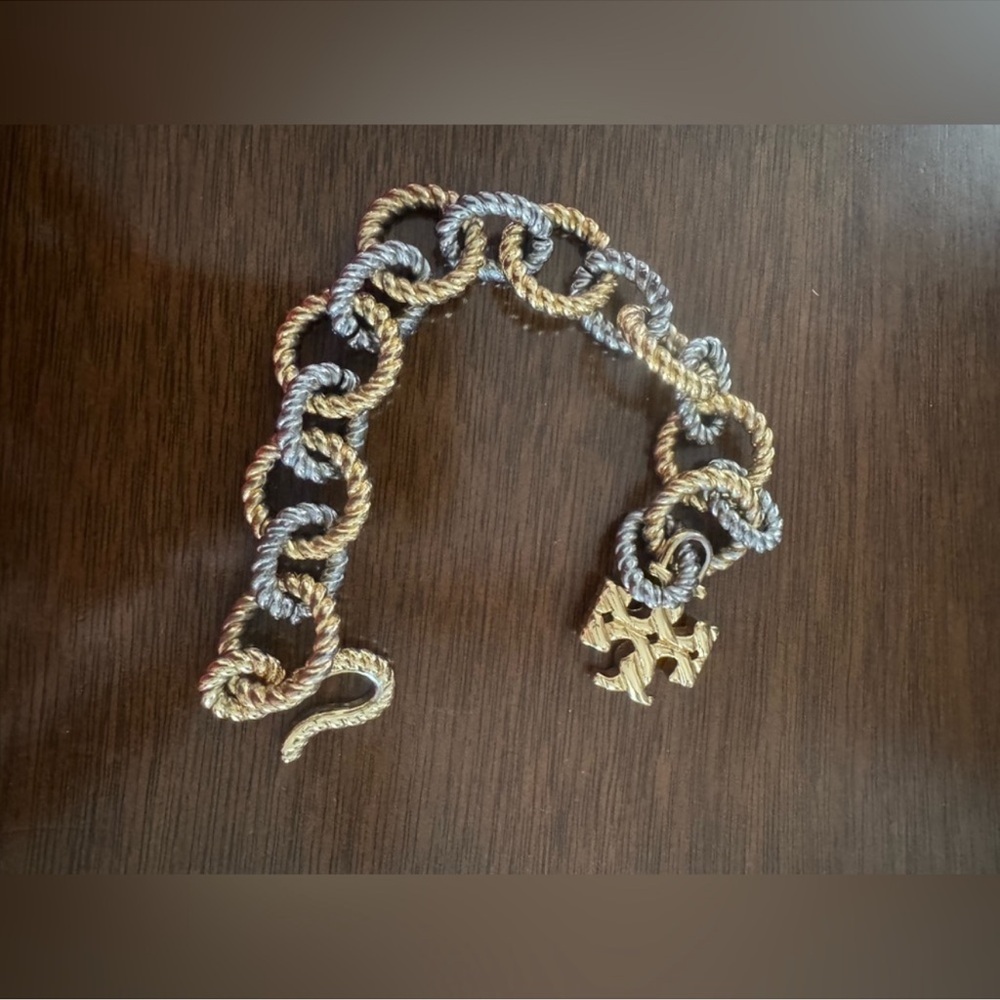 Tory Burch Textured Rope Mixed Metal Silver Gold  Necklace Bracelet Set NWT $550 - Picture 5 of 5
